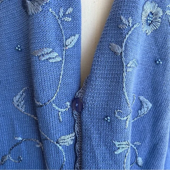 Extra Touch Women's Cardigan in Blue with Floral Embroidery - Picture 5 of 9